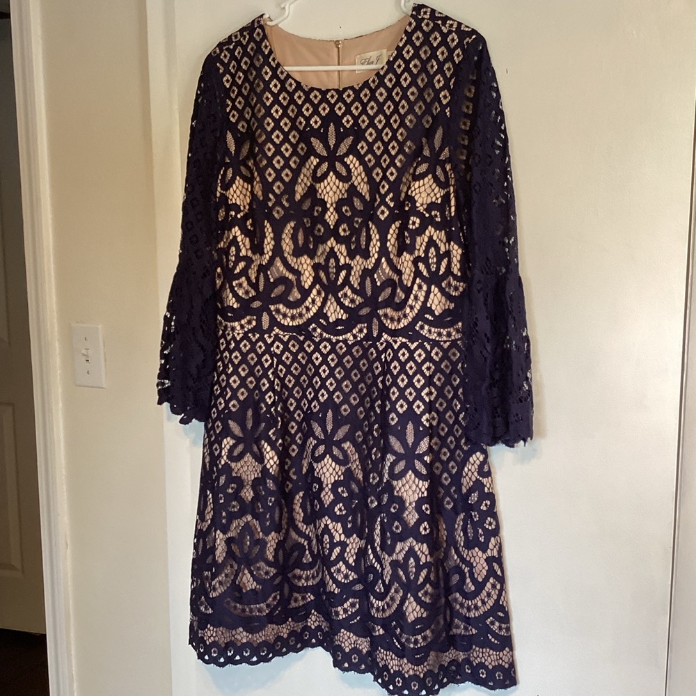 Eliza J Blue/Purple Lace Long Sleeve Dress